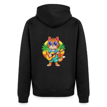 Drôle Chat Dessin Animé Plage D’été Lunettes De Soleil Guitare - Veste à capuche bio Premium Unisexe - noir - Dos - Nico (187cm)