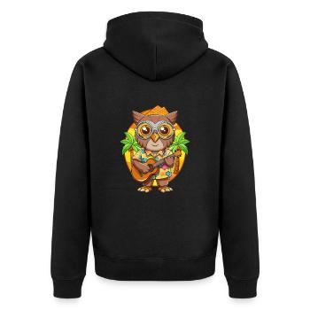 Lustige Eule Cartoon Sommer Strand Sonnenbrille Gitarre - Unisex Premium Bio Zip Hoodie - Schwarz - Hinten - Nico (187cm)