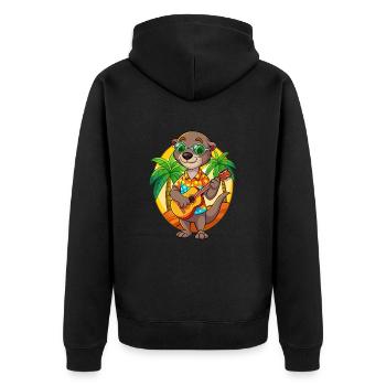 Lustige Otter Cartoon Sommer Strand Sonnenbrille Gitarre - Unisex Premium Bio Zip Hoodie - Schwarz - Hinten - Nico (187cm)