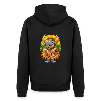 Lustige Bison Cartoon Sommer Strand Sonnenbrille Gitarre - Unisex Premium Bio Zip Hoodie - Schwarz - Hinten - Nico (187cm)