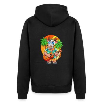 Lustige Kuh Cartoon Sommer Strand Sonnenbrille Gitarre - Unisex Premium Bio Zip Hoodie - Schwarz - Hinten - Nico (187cm)