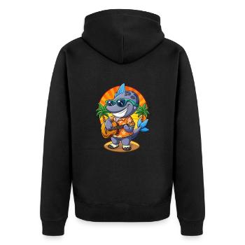 Funny Whale Cartoon Summer Beach Sunglasses Guitar - Unisex Premium Organic Zip Hoodie - black - Back - Nico (187cm)