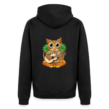 Lustige Eule Cartoon Sommer Strand Sonnenbrille Gitarre - Unisex Premium Bio Zip Hoodie - Schwarz - Hinten - Nico (187cm)