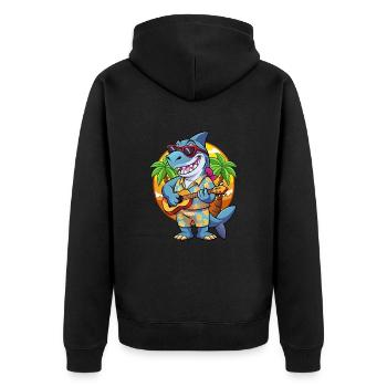 Lustige Hai Sommer Strand Sonnenbrille Hawaiianisch - Unisex Premium Bio Zip Hoodie - Schwarz - Hinten - Nico (187cm)