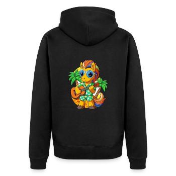 Lustige Pony Sommer Strand Sonnenbrille Hawaiianisch - Unisex Premium Bio Zip Hoodie - Schwarz - Hinten - Nico (187cm)