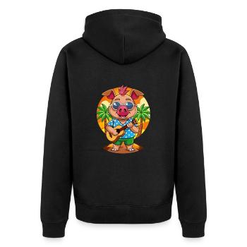 Funny Pig Summer Beach Sunglasses Hawaiian - Unisex Premium Organic Zip Hoodie - black - Back - Nico (187cm)