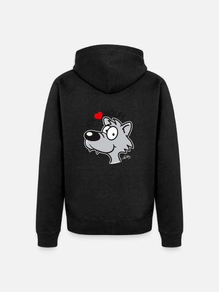 Ich liebe Wölfe - Unisex Premium Bio Zip Hoodie - Schwarz
