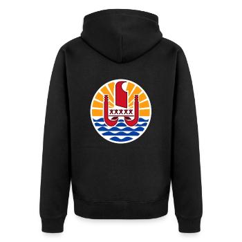 Nationalwappen von Französisch-Polynesien - Unisex Premium Bio Zip Hoodie - Schwarz - Hinten - Nico (187cm)