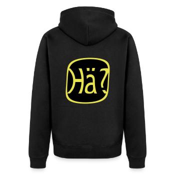 Write a review What? Huh? - Unisex Premium Organic Zip Hoodie - black - Back - Nico (187cm)