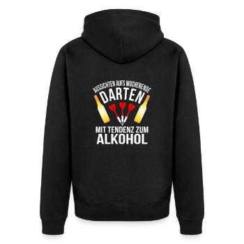 Darten & Alkohol - Unisex Premium Bio Zip Hoodie - Schwarz - Hinten - Nico (187cm)