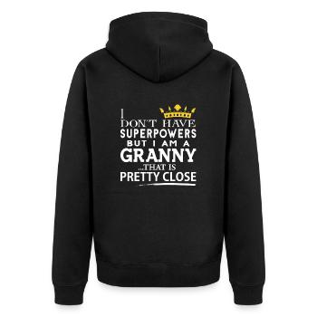 SUPER GRANNY! - Unisex Premium Organic Zip Hoodie - black - Back - Nico (187cm)