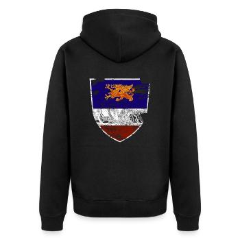 Wappen Rostock Segelschiff Geschenkidee - Unisex Premium Bio Zip Hoodie - Schwarz - Hinten - Nico (187cm)