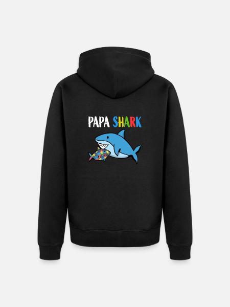 Papa Shark Autism - Unisex Premium Organic Zip Hoodie - black