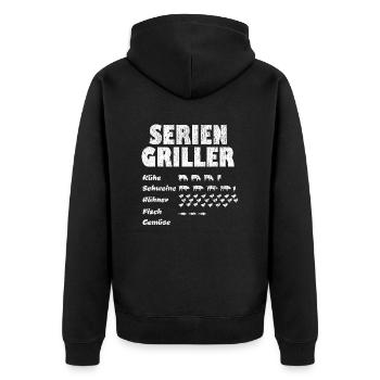 Serien Griller Männer Geschenk BBQ Seriengriller - Unisex Premium Bio Zip Hoodie - Schwarz - Hinten - Nico (187cm)