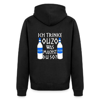 Ich trinke Ouzo was machst du so Flaschen - Unisex Premium Bio Zip Hoodie - Schwarz - Hinten - Nico (187cm)
