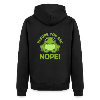 BEFORE YOU ASK NO! FROG by The Manzanita ́s - Unisex Premium Organic Zip Hoodie - black - Back - Nico (187cm)