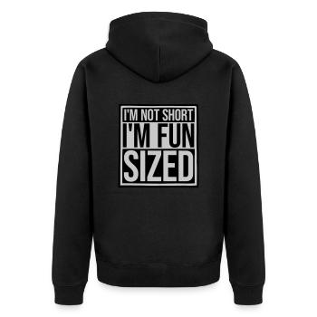 Not short fun sized - Unisex Premium Organic Zip Hoodie - black - Back - Nico (187cm)
