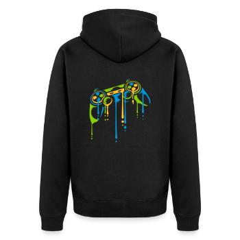 Tropfen Bunter Controller Retro - Unisex Premium Bio Zip Hoodie - Schwarz - Hinten - Nico (187cm)