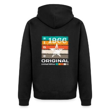 Jahrgang 1966 Retro - Unisex Premium Bio Zip Hoodie - Schwarz - Hinten - Nico (187cm)