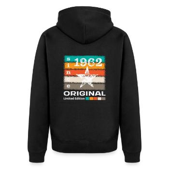 Born 1962 Retro - Unisex Premium Organic Zip Hoodie - black - Back - Nico (187cm)