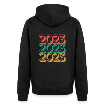 Anniversaire année 2023 / Vintage 2023 - Veste à capuche bio Premium Unisexe - noir - Dos - Nico (187cm)