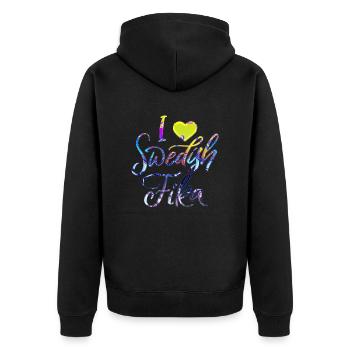 Schweden Schweden Viking Norden Skandinavien fika - Unisex Premium Bio Zip Hoodie - Schwarz - Hinten - Nico (187cm)