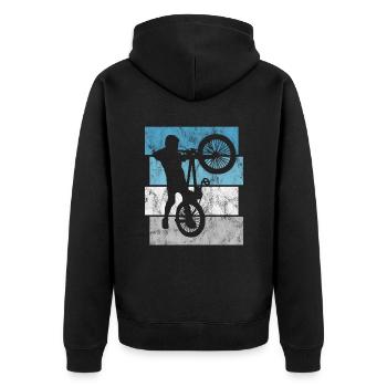 BMX Rad Fahrrad Retro Geschenk Bicycle Motocross - Unisex Premium Bio Zip Hoodie - Schwarz - Hinten - Nico (187cm)