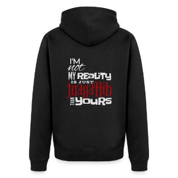 Different Reality Anders als Deine - Unisex Premium Bio Zip Hoodie - Schwarz - Hinten - Nico (187cm)