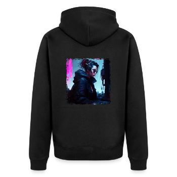 A female soldier of the future in the underground - Unisex Premium Organic Zip Hoodie - black - Back - Nico (187cm)