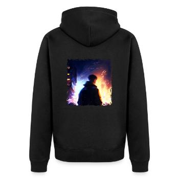 Punk Man in the Battle of the Future in Sci-Fi War - Unisex Premium Organic Zip Hoodie - black - Back - Nico (187cm)