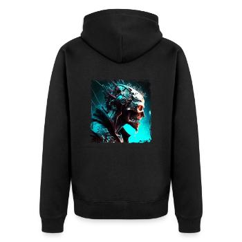 Ein Cyborg Monster in dystopischer Zukunft - Unisex Premium Bio Zip Hoodie - Schwarz - Hinten - Nico (187cm)