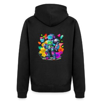 Robot - Unisex Premium Bio Zip Hoodie - Schwarz - Hinten - Nico (187cm)