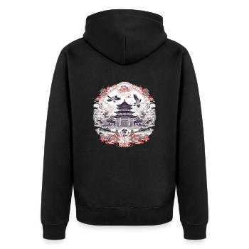 Chinesische Folklore - Unisex Premium Bio Zip Hoodie - Schwarz - Hinten - Nico (187cm)