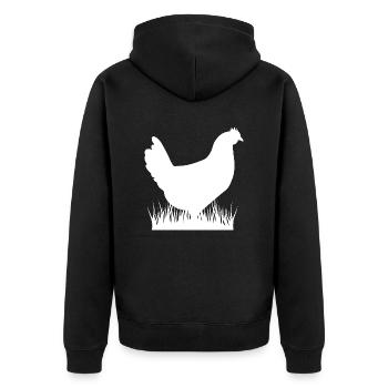 Huhn silhouette weiß - Unisex Premium Bio Zip Hoodie - Schwarz - Hinten - Nico (187cm)
