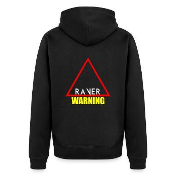 Warnung Raver - Unisex Premium Bio Zip Hoodie - Schwarz - Hinten - Nico (187cm)