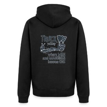 LKW ziehen Duotone - Unisex Premium Bio Zip Hoodie - Schwarz - Hinten - Nico (187cm)