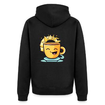 Cheerful coffee - Unisex Premium Organic Zip Hoodie - black - Back - Nico (187cm)
