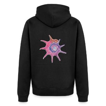 "Bolma", boho line art design, series "Shells" - Unisex Premium Organic Zip Hoodie - black - Back - Nico (187cm)