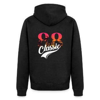 Jahrgang 1988-88th Anniversary - Unisex Premium Bio Zip Hoodie - Schwarz - Hinten - Nico (187cm)