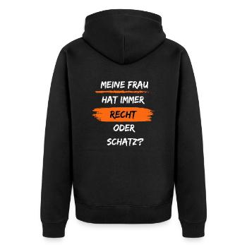 Meine Frau hat immer Recht - Unisex Premium Bio Zip Hoodie - Schwarz - Hinten - Nico (187cm)