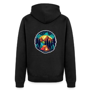 Camping, Zelt und Lagerfeuer - Unisex Premium Bio Zip Hoodie - Schwarz - Hinten - Nico (187cm)