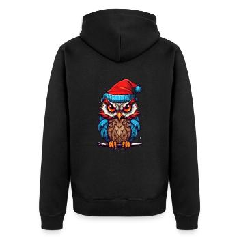Süße Eule mit Weihnachtsmütze Kawaii Geschenk - Unisex Premium Bio Zip Hoodie - Schwarz - Hinten - Nico (187cm)
