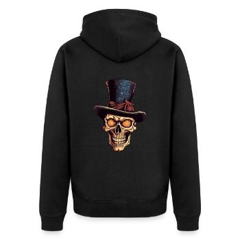 Bunter abstrakter Totenkopf mit Zylinder - Unisex Premium Bio Zip Hoodie - Schwarz - Hinten - Nico (187cm)
