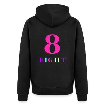 Acht-8-jähriges Jubiläum - Unisex Premium Bio Zip Hoodie - Schwarz - Hinten - Nico (187cm)