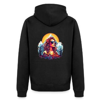 Wander Shirt mit Bergen und Natur Alpen Berg - Unisex Premium Bio Zip Hoodie - Schwarz - Hinten - Nico (187cm)