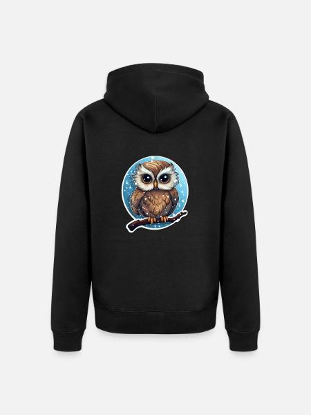 Winter süsse Eule - Unisex Premium Bio Zip Hoodie - Schwarz