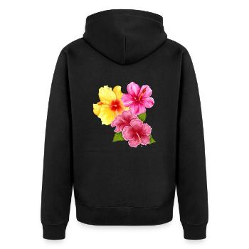 Hawai Aloha Blumen - Unisex Premium Bio Zip Hoodie - Schwarz - Hinten - Nico (187cm)