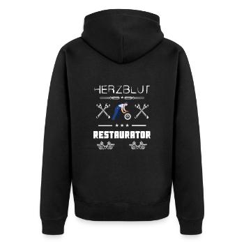 Herzblut Restaurator Mechaniker Schrauber Bastler - Unisex Premium Bio Zip Hoodie - Schwarz - Hinten - Nico (187cm)