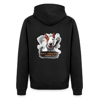 Bullterrier Team Nummer 1 Champion Sieger Anführer - Unisex Premium Bio Zip Hoodie - Schwarz - Hinten - Nico (187cm)