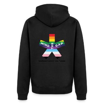 blockedTitle - Unisex Premium Bio Zip Hoodie - Schwarz - Hinten - Nico (187cm)
